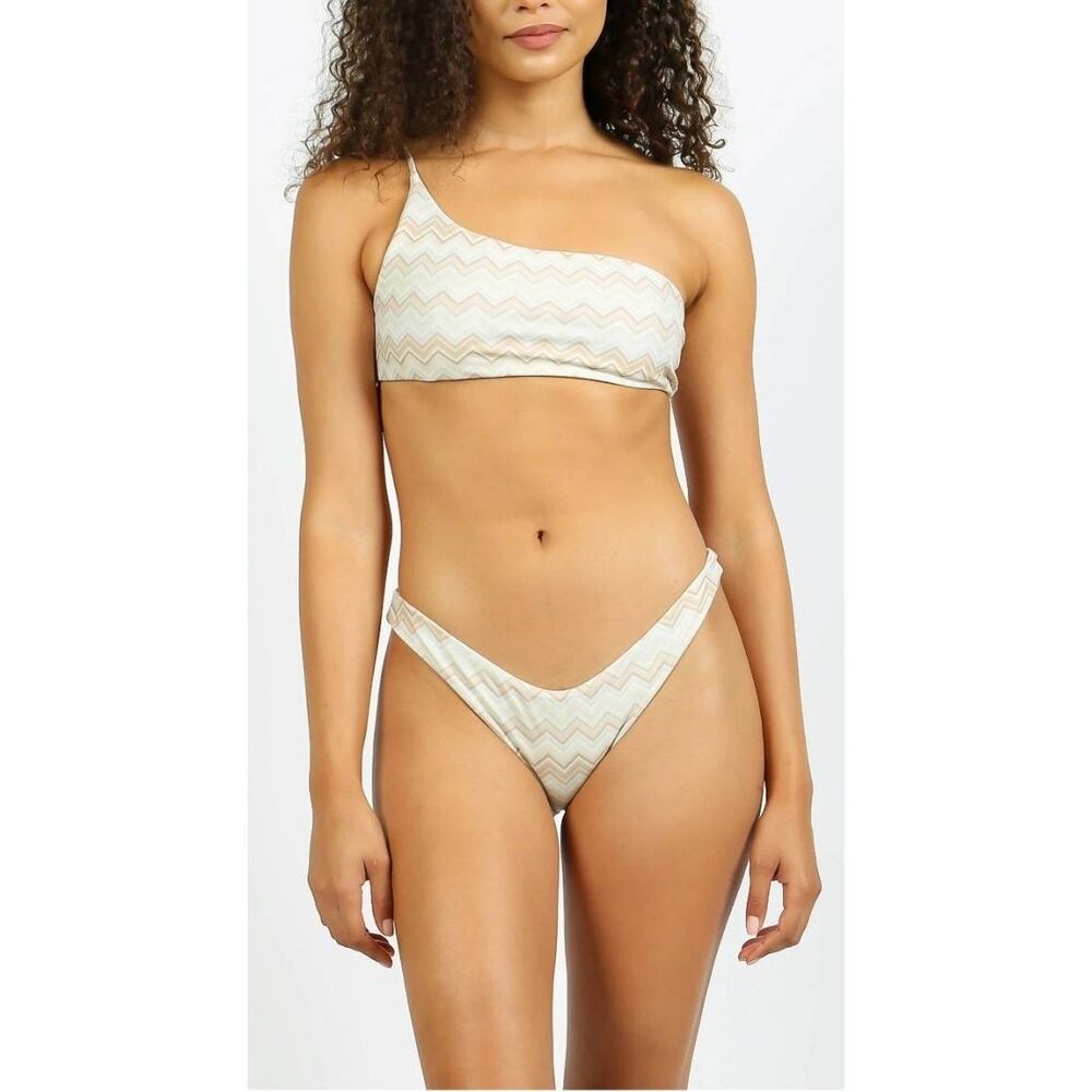 Nirvanic Deia Bikini Eco Seashell Zig Size Large One Shoulder Neutral Colors NWT
